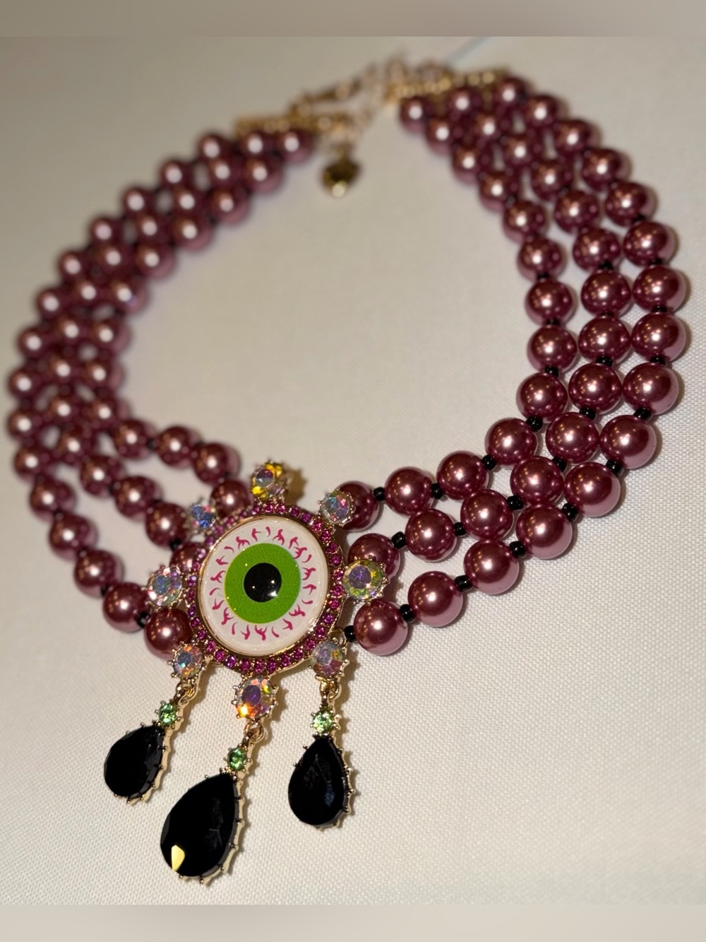 RARE Betsey Johnson evil eye eyeball purple gold tone Halloween Necklace - Picture 9 of 10